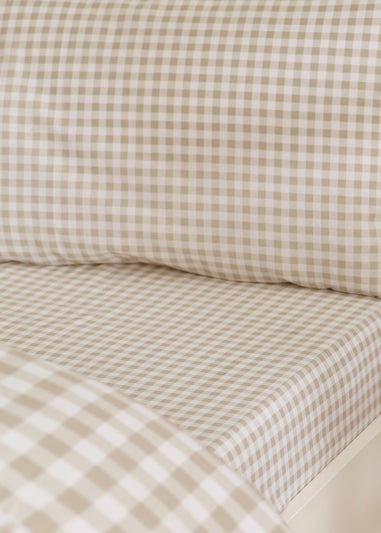 Catherine Lansfield Bamford Gingham Check Fitted Sheet Natural