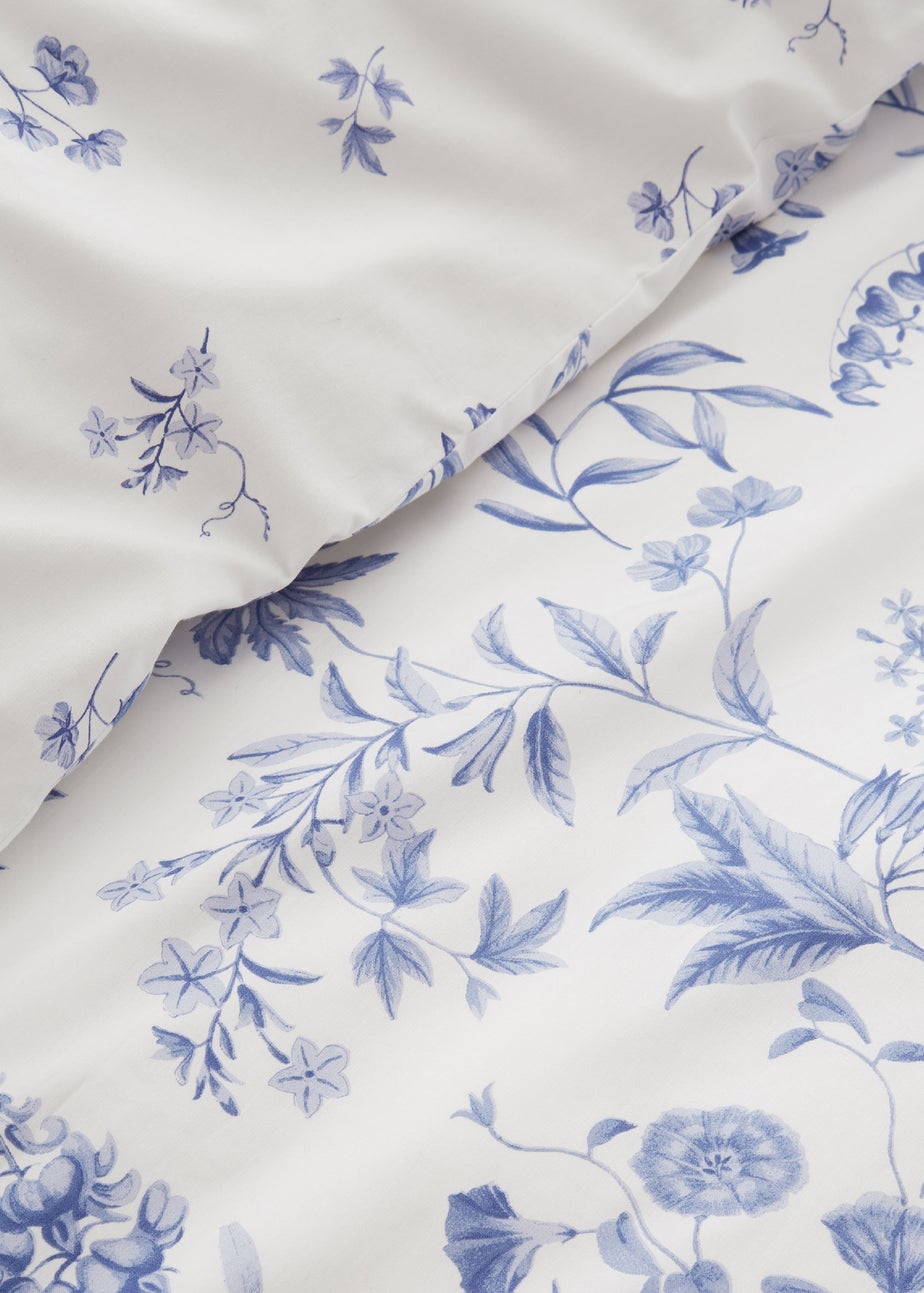 Bianca Fine Linens Thea Floral 200 Thread Count Cotton Reversible Duvet Cover Set Blue