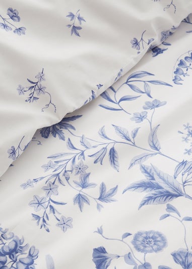 Bianca Fine Linens Thea Floral 200 Thread Count Cotton Reversible Duvet Cover Set Blue