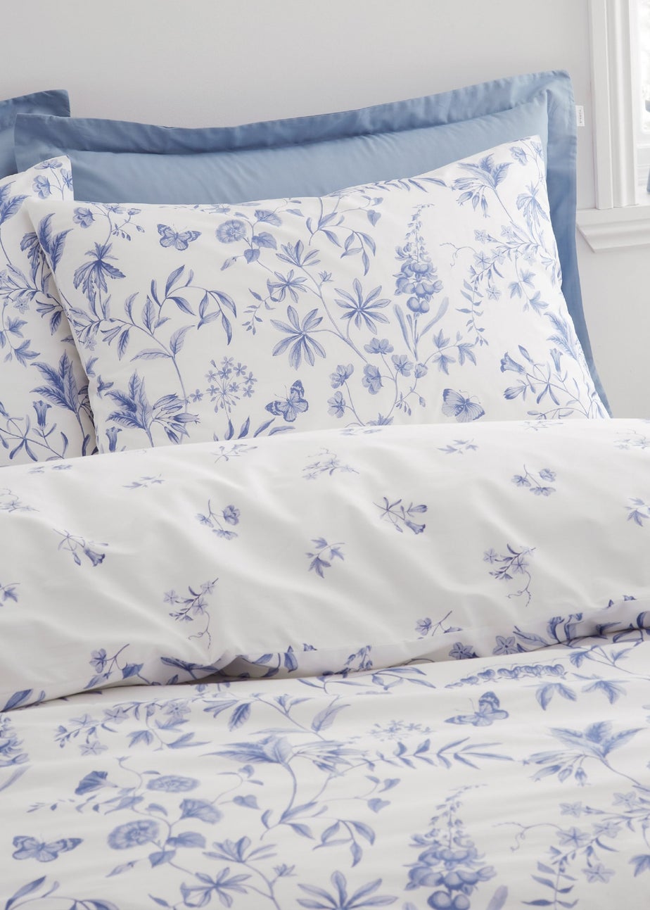 Bianca Fine Linens Thea Floral 200 Thread Count Cotton Reversible Duvet Cover Set Blue