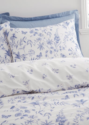 Bianca Fine Linens Thea Floral 200 Thread Count Cotton Reversible Duvet Cover Set Blue