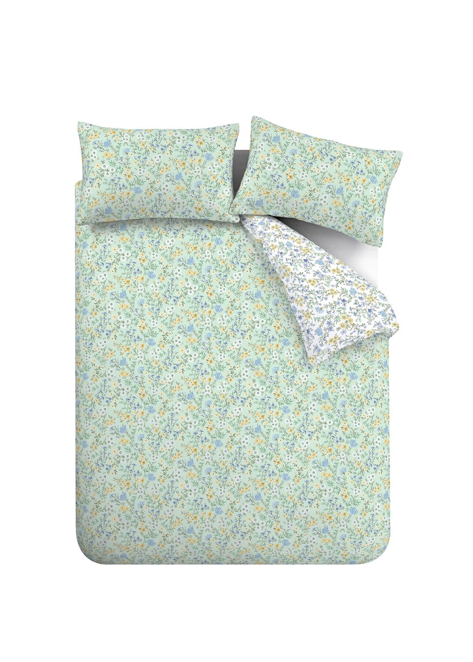 Bianca Fine Linens Ditsy Floral 200 Thread Count Cotton Reversible Duvet Cover Set Green