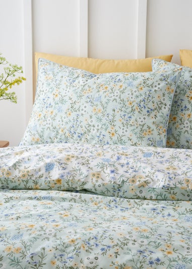 Bianca Fine Linens Ditsy Floral 200 Thread Count Cotton Reversible Duvet Cover Set Green