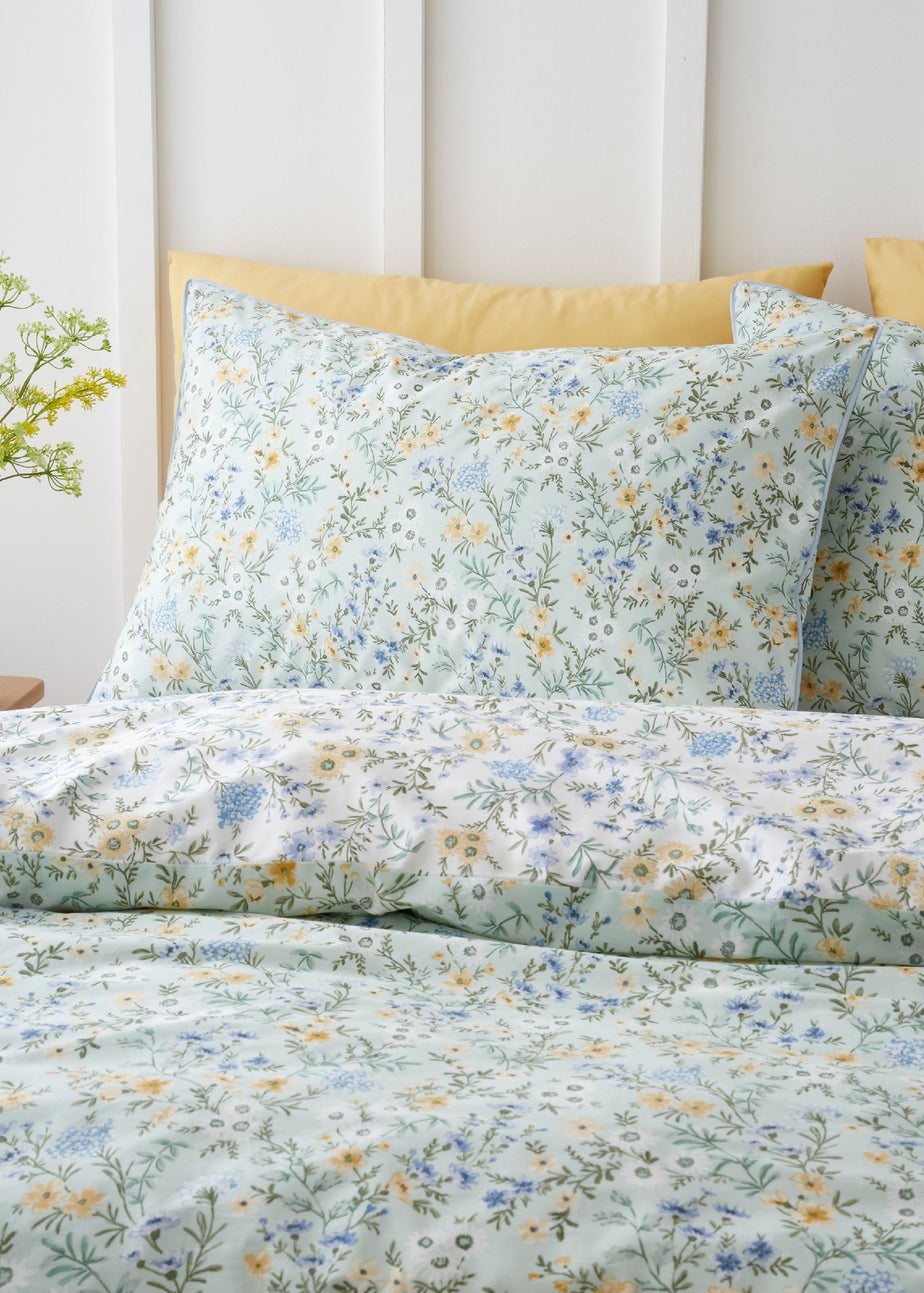 Bianca Fine Linens Ditsy Floral 200 Thread Count Cotton Reversible Duvet Cover Set Green