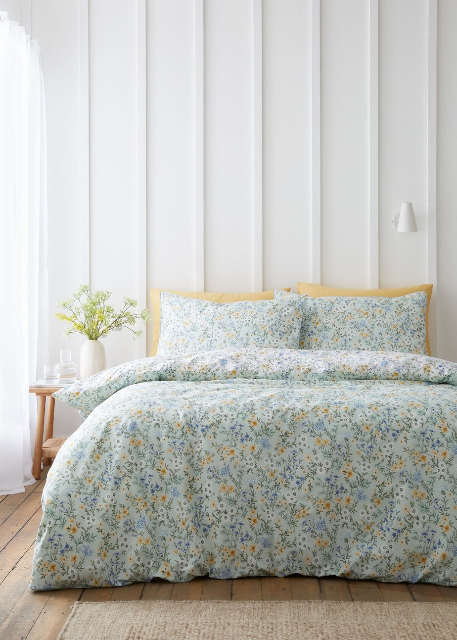 Bianca Fine Linens Ditsy Floral 200 Thread Count Cotton Reversible Duvet Cover Set Green
