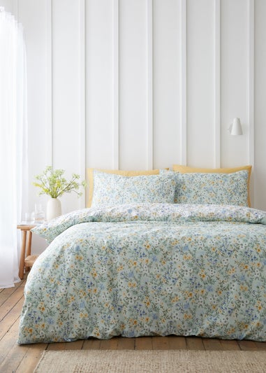 Bianca Fine Linens Ditsy Floral 200 Thread Count Cotton Reversible Duvet Cover Set Green