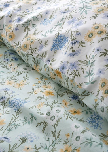 Bianca Fine Linens Ditsy Floral 200 Thread Count Cotton Reversible Duvet Cover Set Green