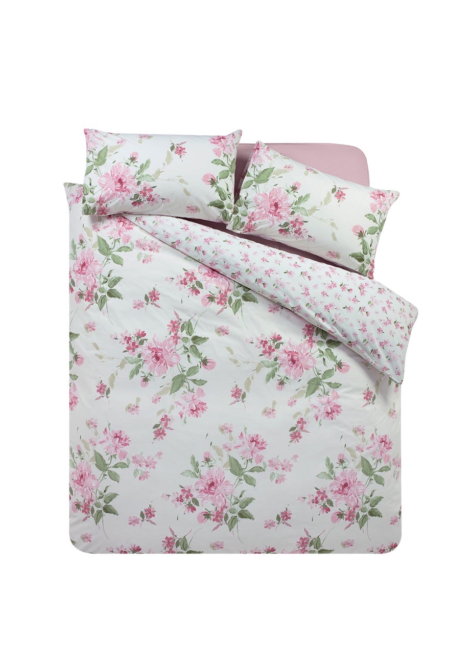 Catherine Lansfield Avebury Floral Reversible Duvet Cover Set Cream