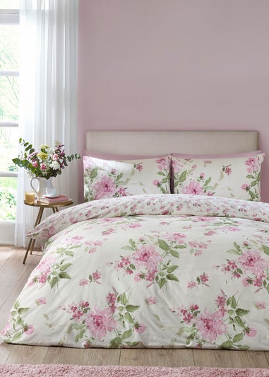 Catherine Lansfield Avebury Floral Reversible Duvet Cover Set Cream