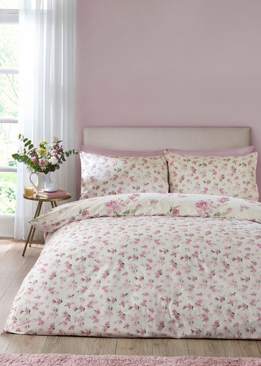 Catherine Lansfield Avebury Floral Reversible Duvet Cover Set Cream