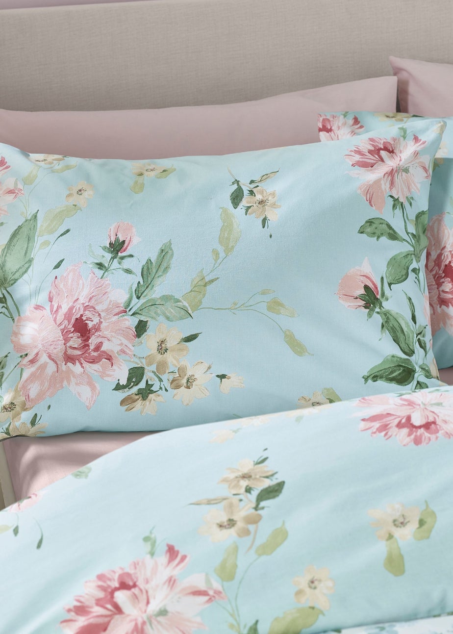 Catherine Lansfield Avebury Floral Reversible Duvet Cover Set Duck Egg Blue
