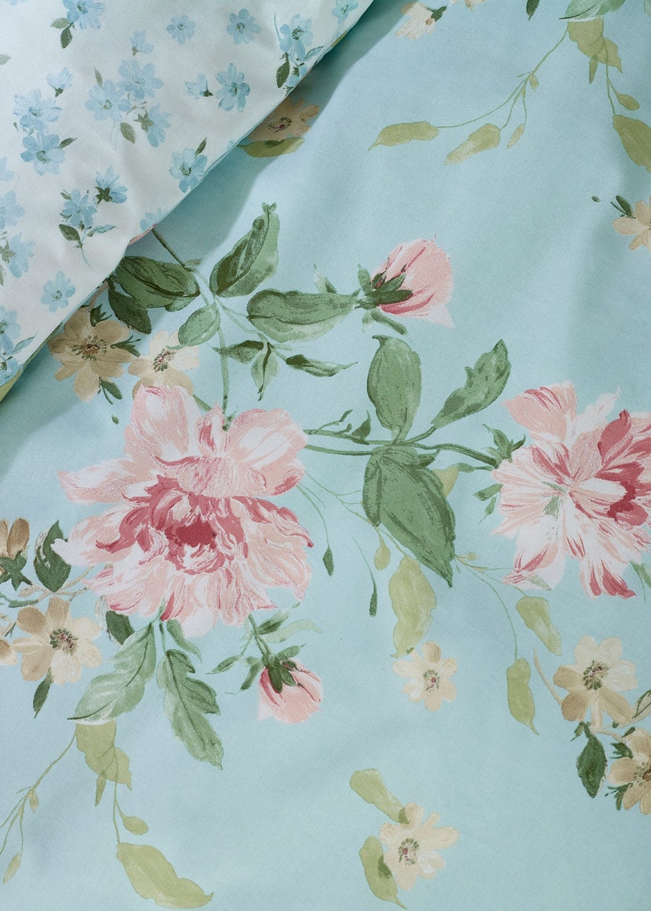 Catherine Lansfield Avebury Floral Reversible Duvet Cover Set Duck Egg Blue
