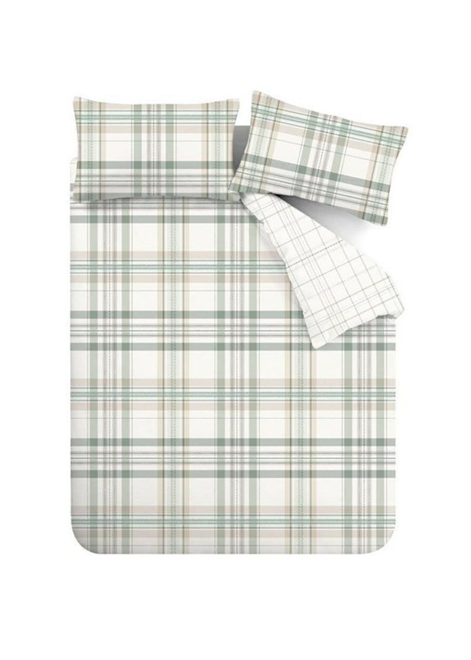 Catherine Lansfield Cartmel Check Reversible Duvet Cover Set Soft Green