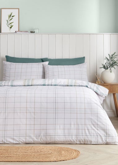 Catherine Lansfield Cartmel Check Reversible Duvet Cover Set Soft Green