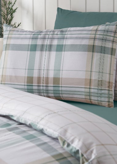 Catherine Lansfield Cartmel Check Reversible Duvet Cover Set Soft Green