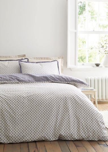 Bianca Fine Linens Amelie 200 Thread Count Cotton Reversible Duvet Cover Set Blue