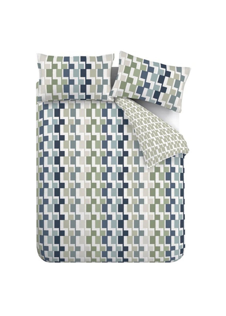 Catherine Lansfield Bryson Geo Reversible Duvet Cover Set Blue
