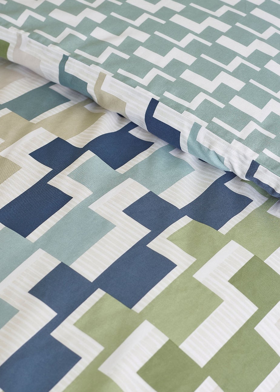 Catherine Lansfield Bryson Geo Reversible Duvet Cover Set Blue