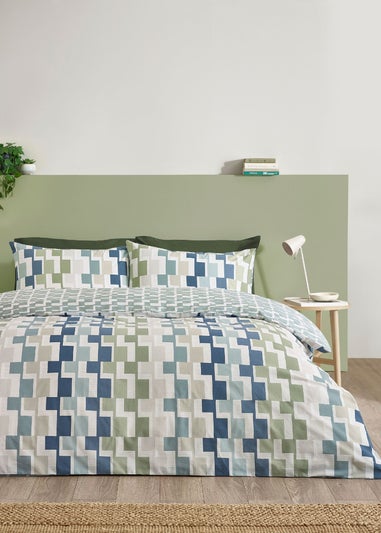 Catherine Lansfield Bryson Geo Reversible Duvet Cover Set Blue