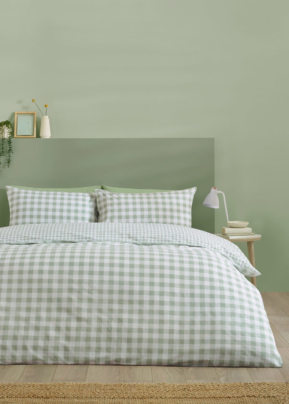 Catherine Lansfield Bamford Gingham Check Reversible Duvet Cover Set Green