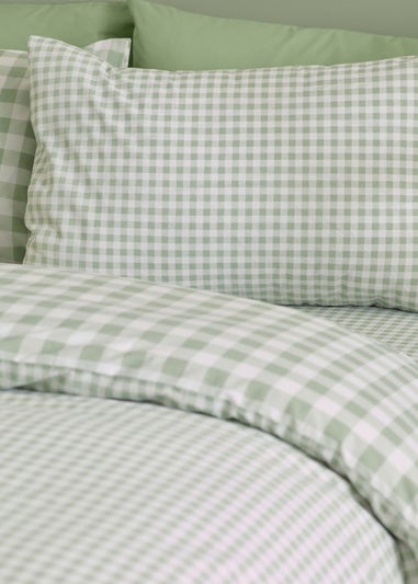 Catherine Lansfield Bamford Gingham Check Reversible Duvet Cover Set Green