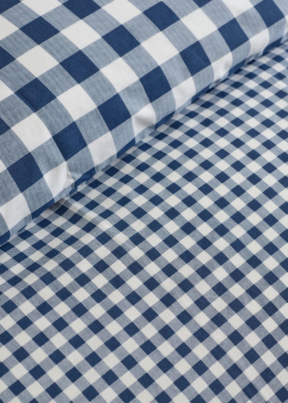 Catherine Lansfield Bamford Gingham Check Reversible Duvet Cover Set Navy Blue