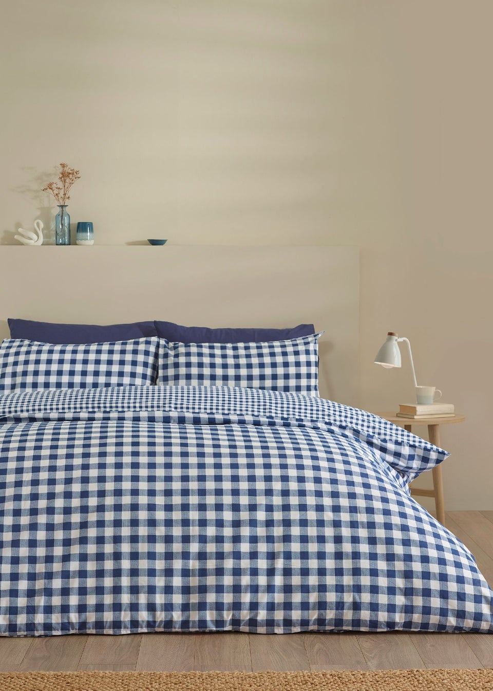 Catherine Lansfield Bamford Gingham Check Reversible Duvet Cover Set Navy Blue