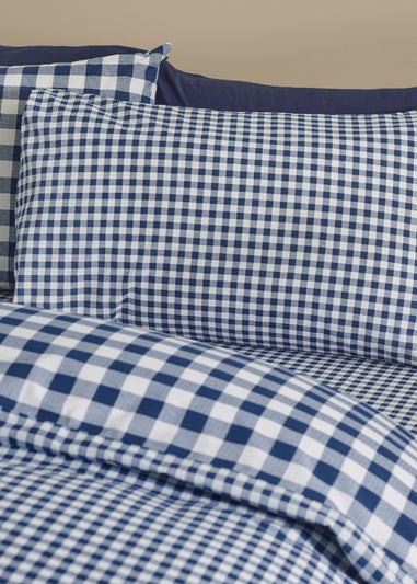 Catherine Lansfield Bamford Gingham Check Reversible Duvet Cover Set Navy Blue