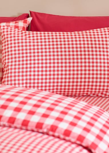 Catherine Lansfield Bamford Gingham Check Reversible Duvet Cover Set Red