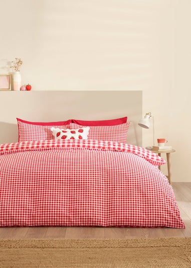 Catherine Lansfield Bamford Gingham Check Reversible Duvet Cover Set Red