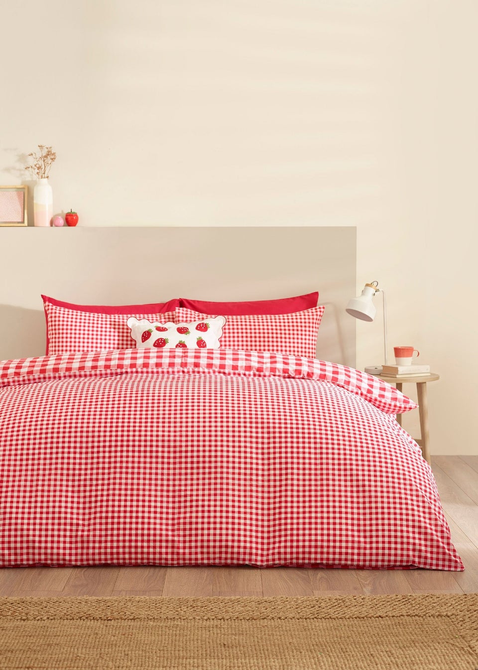 Catherine Lansfield Bamford Gingham Check Reversible Duvet Cover Set Red