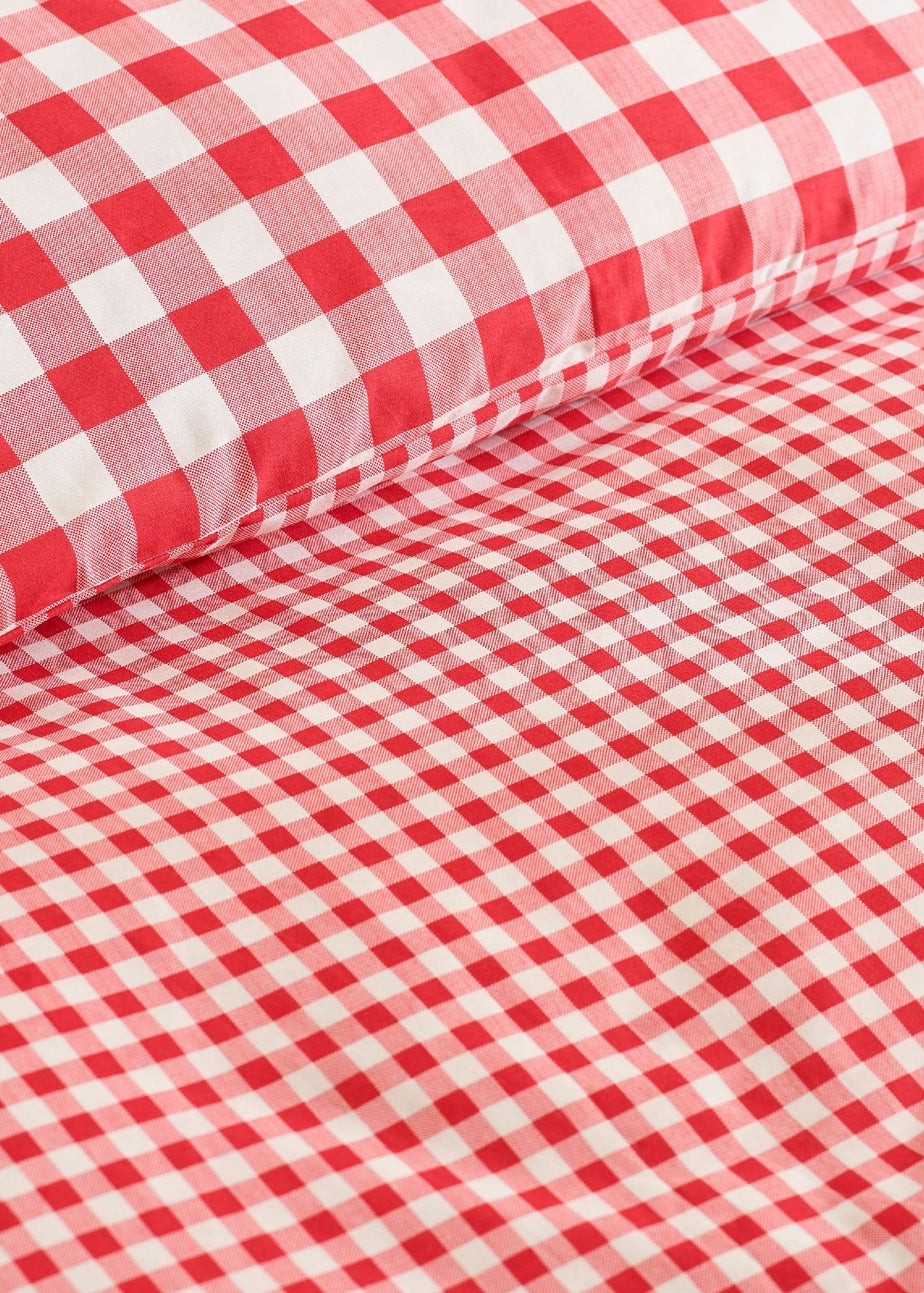 Catherine Lansfield Bamford Gingham Check Reversible Duvet Cover Set Red