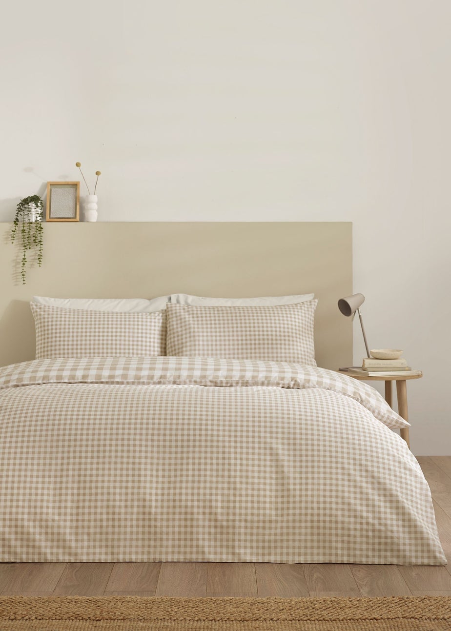 Catherine Lansfield Bamford Gingham Check Reversible Duvet Cover Set Natural