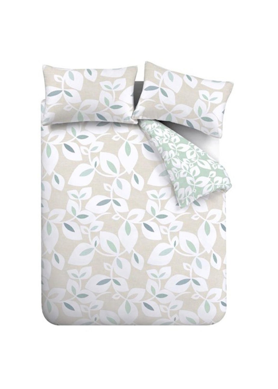 Catherine Lansfield Inga Leaf Reversible Duvet Cover Set Natural