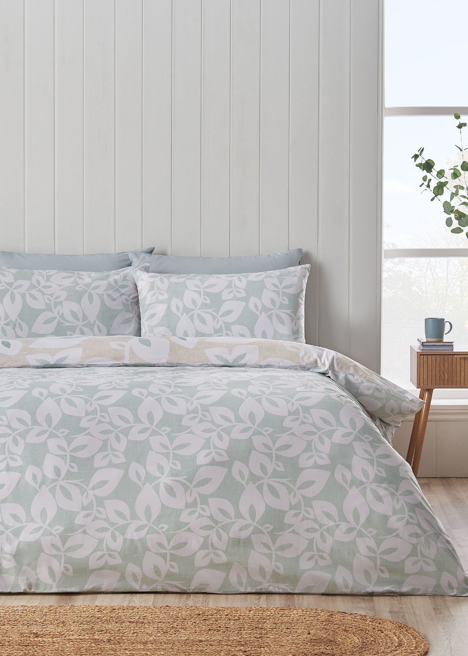 Catherine Lansfield Inga Leaf Reversible Duvet Cover Set Natural