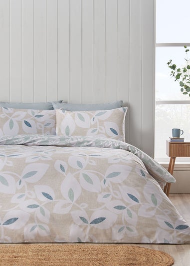 Catherine Lansfield Inga Leaf Reversible Duvet Cover Set Natural
