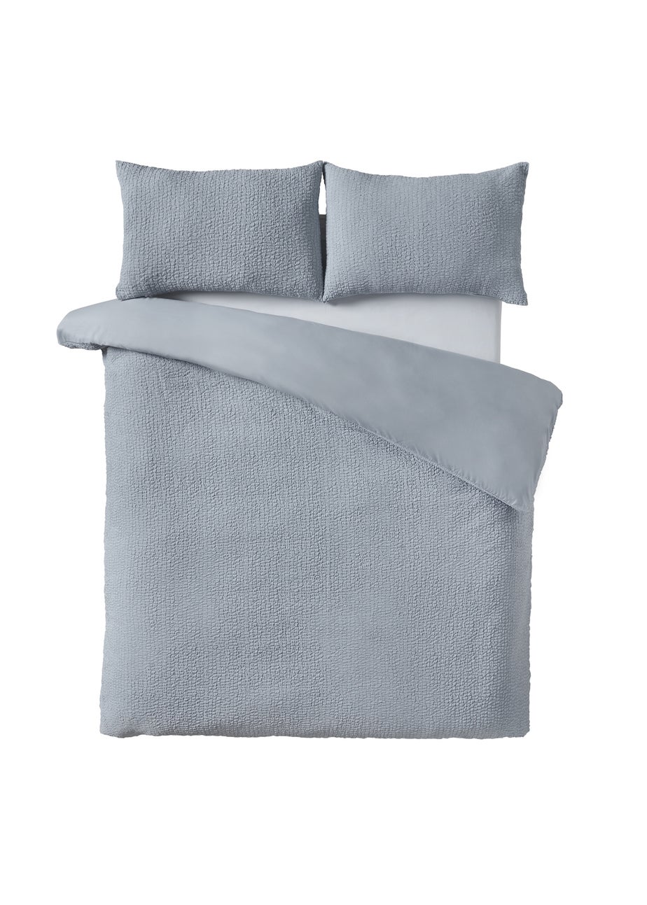 Catherine Lansfield Crinkle Seersucker Duvet Cover Set Blue