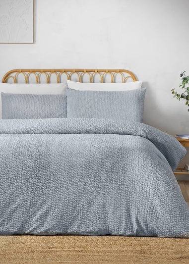 Catherine Lansfield Crinkle Seersucker Duvet Cover Set Blue