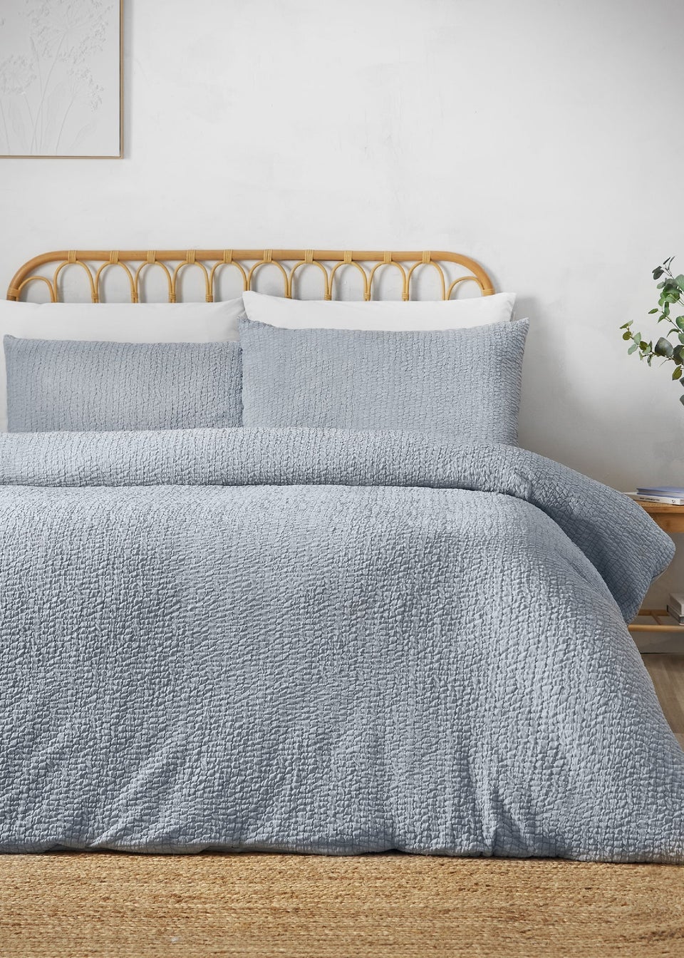 Catherine Lansfield Crinkle Seersucker Duvet Cover Set Blue