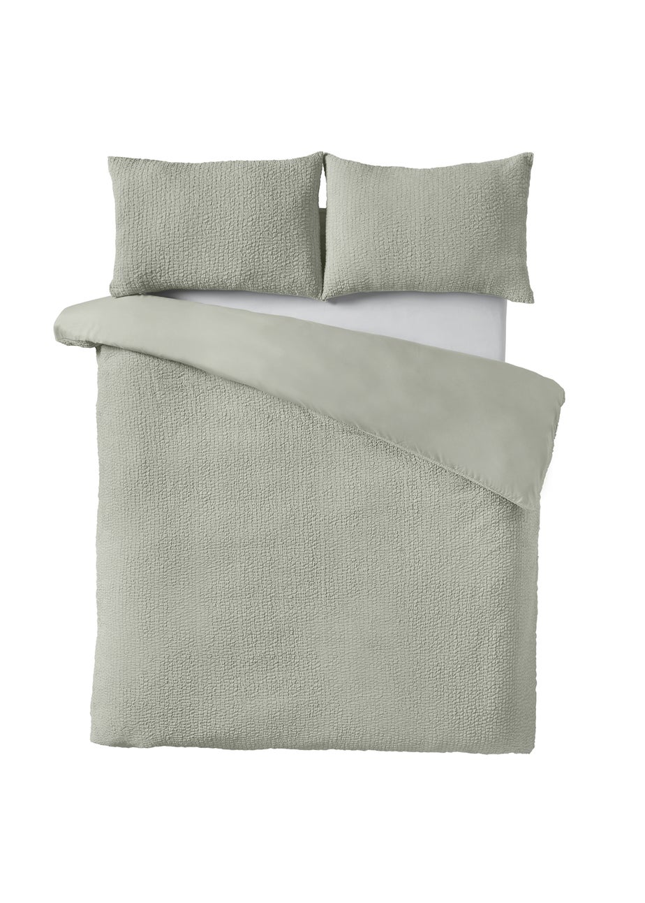 Catherine Lansfield Crinkle Seersucker Duvet Cover Set Green