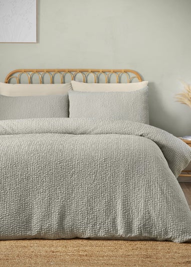 Catherine Lansfield Crinkle Seersucker Duvet Cover Set Green