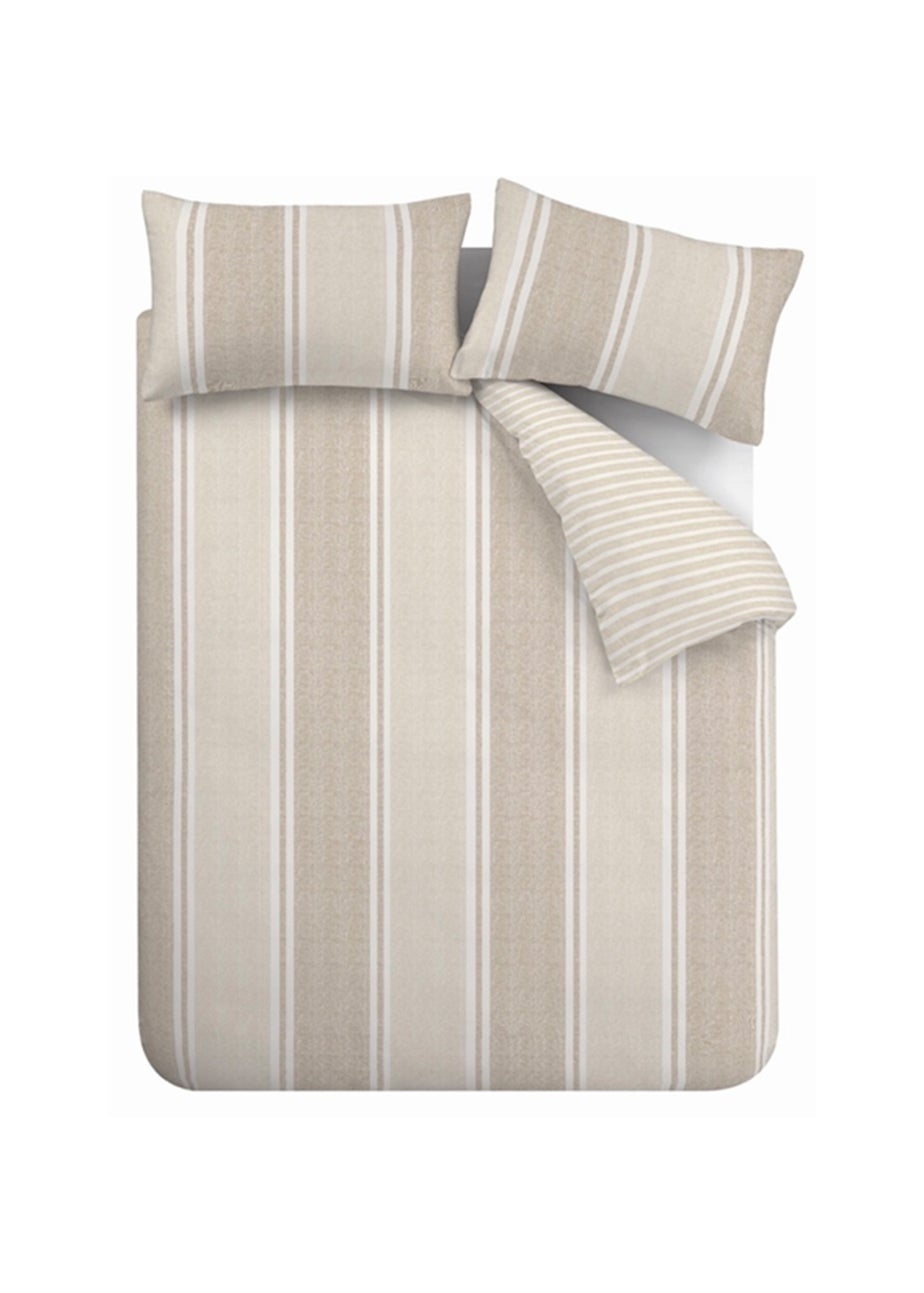 Catherine Lansfield Banded Stripe Reversible Duvet Cover Set Natural