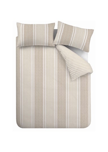Catherine Lansfield Banded Stripe Reversible Duvet Cover Set Natural