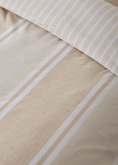 Catherine Lansfield Banded Stripe Reversible Duvet Cover Set Natural