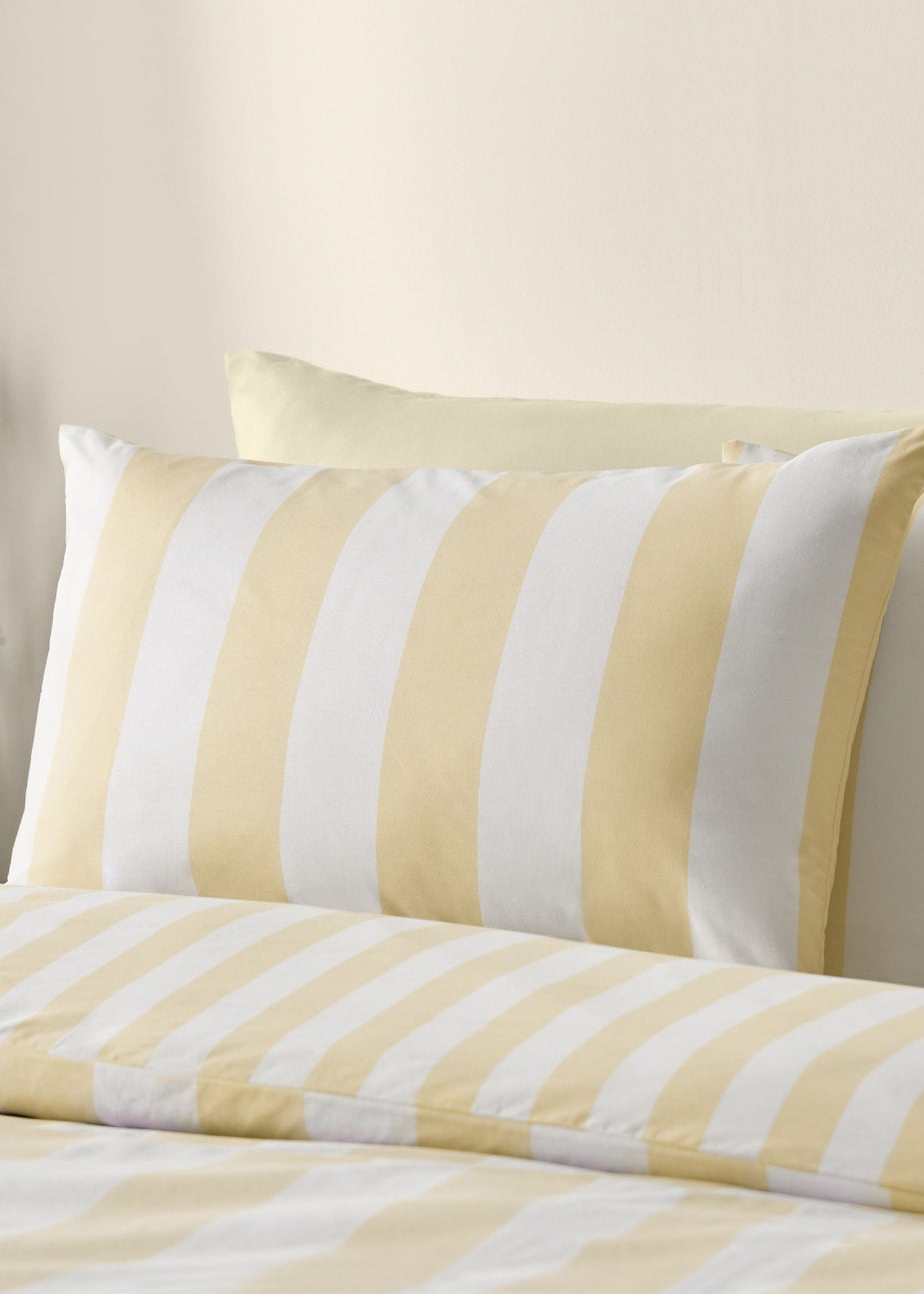 Catherine Lansfield Cove Stripe Reversible Duvet Cover Set Yellow