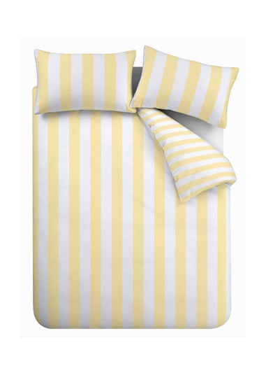 Catherine Lansfield Cove Stripe Reversible Duvet Cover Set Yellow