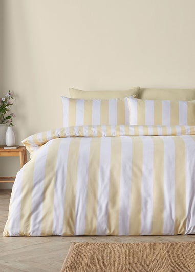 Catherine Lansfield Cove Stripe Reversible Duvet Cover Set Yellow