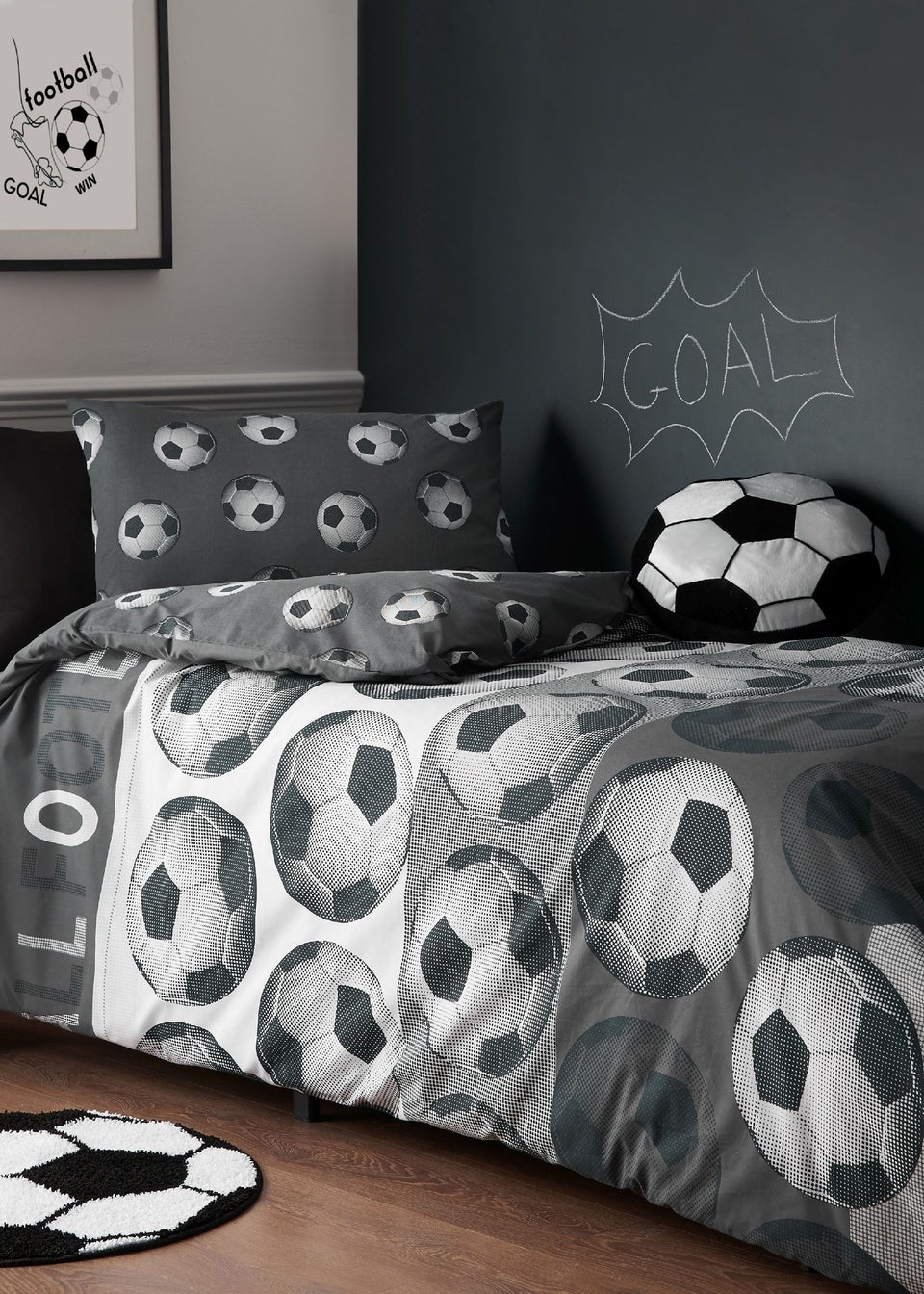 Catherine Lansfield Football Reversible Duvet Cover Set Grey