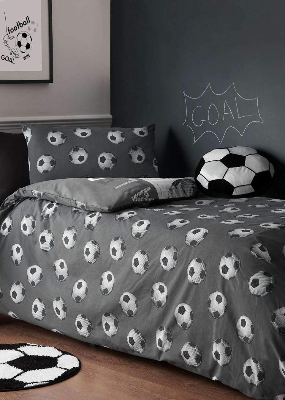 Catherine Lansfield Football Reversible Duvet Cover Set Grey