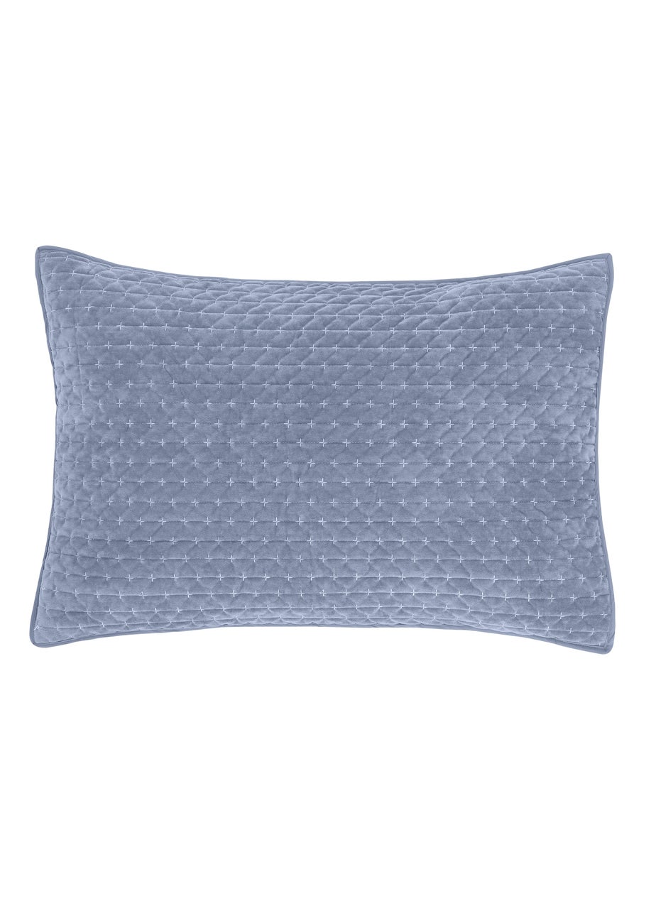 Bianca Fine Linens Attica Velvet Embroidered Pillow sham Pair Blue